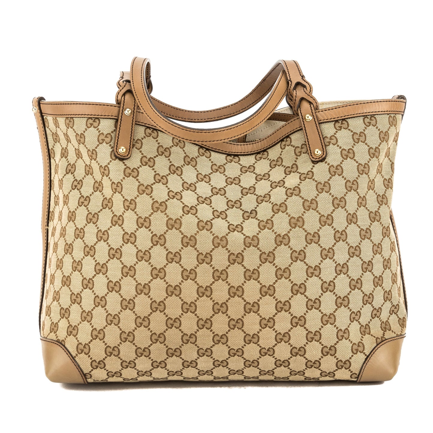 G*G Beige Leather GG Monogram Canvas Tote Bag (Pre Owned)