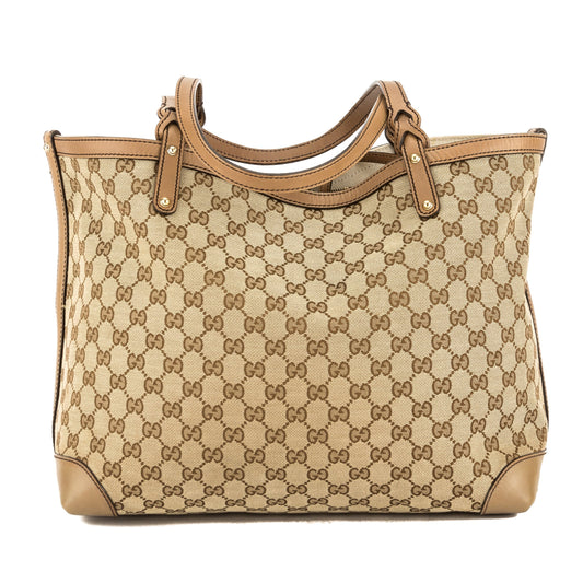 G*G Beige Leather GG Monogram Canvas Tote Bag (Pre Owned)