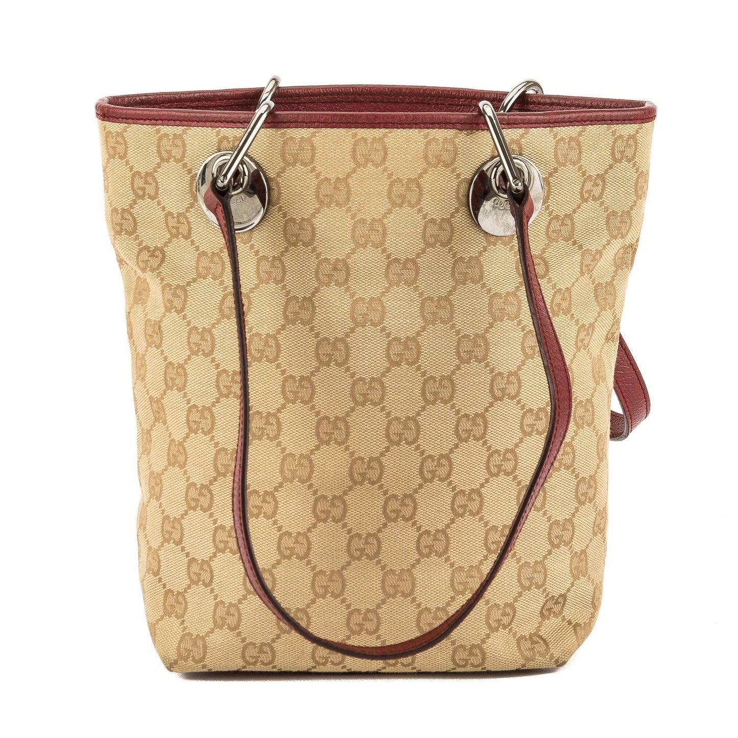G*G Dark Red Leather GG Monogram Canvas Tote Bag (Pre Owned)