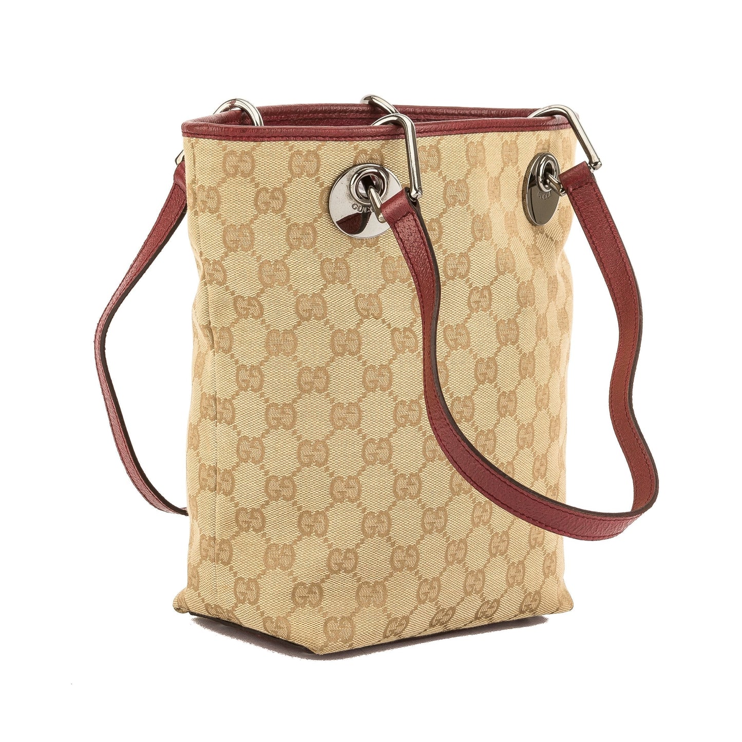 G*G Dark Red Leather GG Monogram Canvas Tote Bag (Pre Owned)