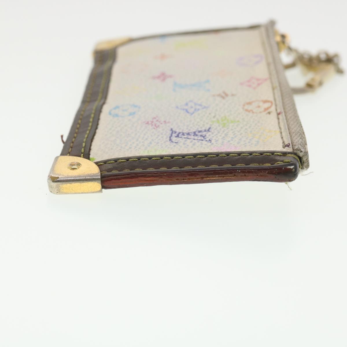 LOUIS VUITTON Multicolor Pochette Cles Coin Purse White M92655 LV Auth 37242