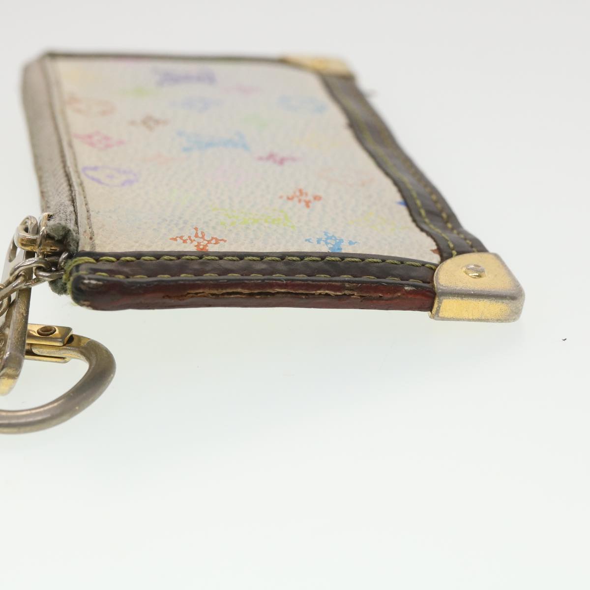 LOUIS VUITTON Multicolor Pochette Cles Coin Purse White M92655 LV Auth 37242