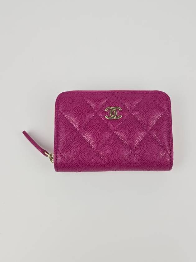 Classic Grained Shiny Calfskin Zipped Coin Wallet Fuchsia Chanel