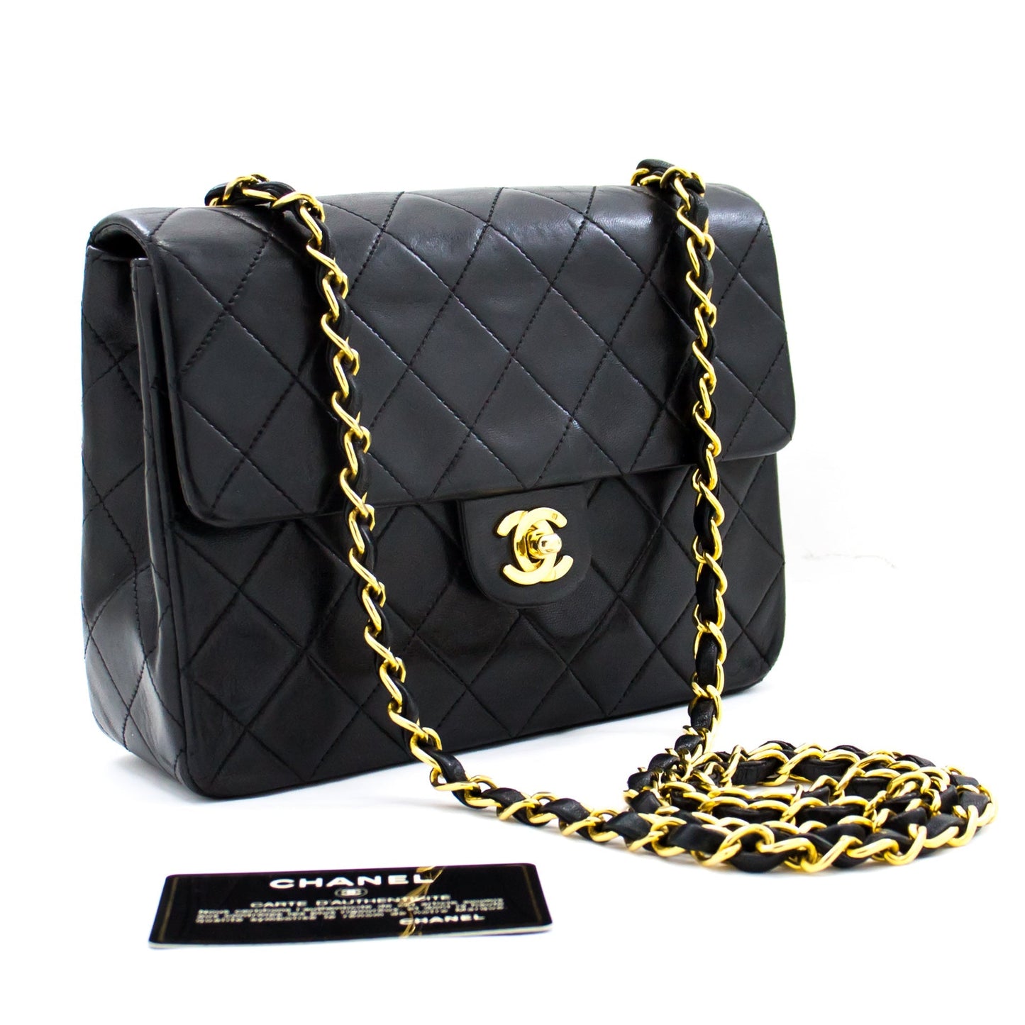 CHANEL Mini Square Small Chain Shoulder Bag Crossbody Black Quilt