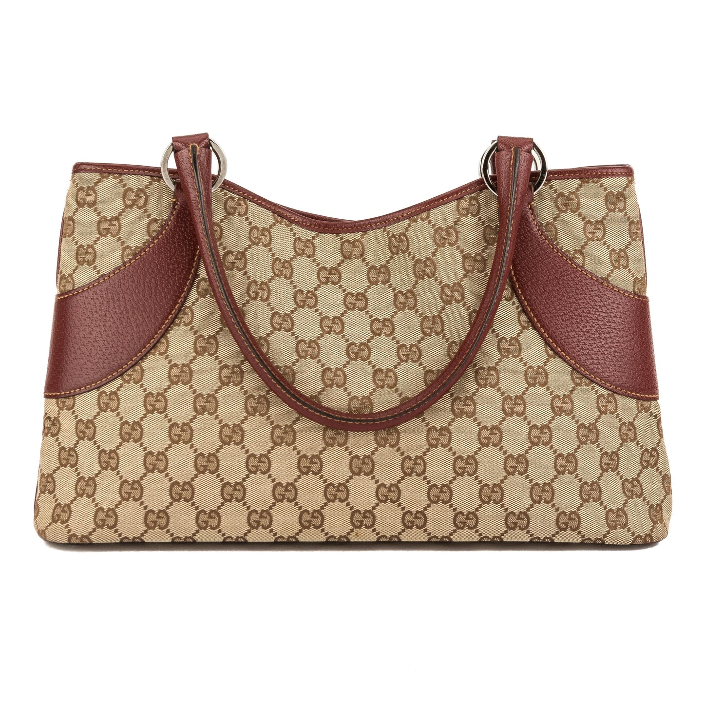 G*G Burgundy Leather GG Monogram Canvas Tote Bag (Pre Owned)