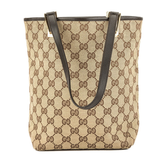 G*G Dark Brown Leather GG Jacquard Canvas G*Gsima Tote Bag (Pre Owned)