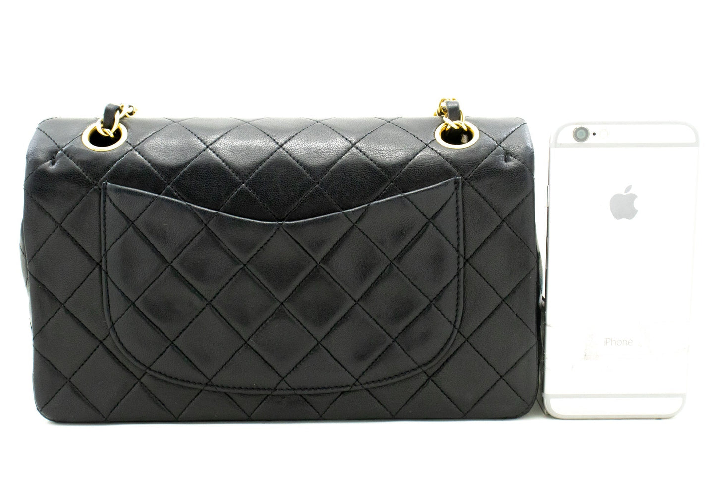 CHANEL Classic Double Flap 9" Chain Shoulder Bag Black Lambskin