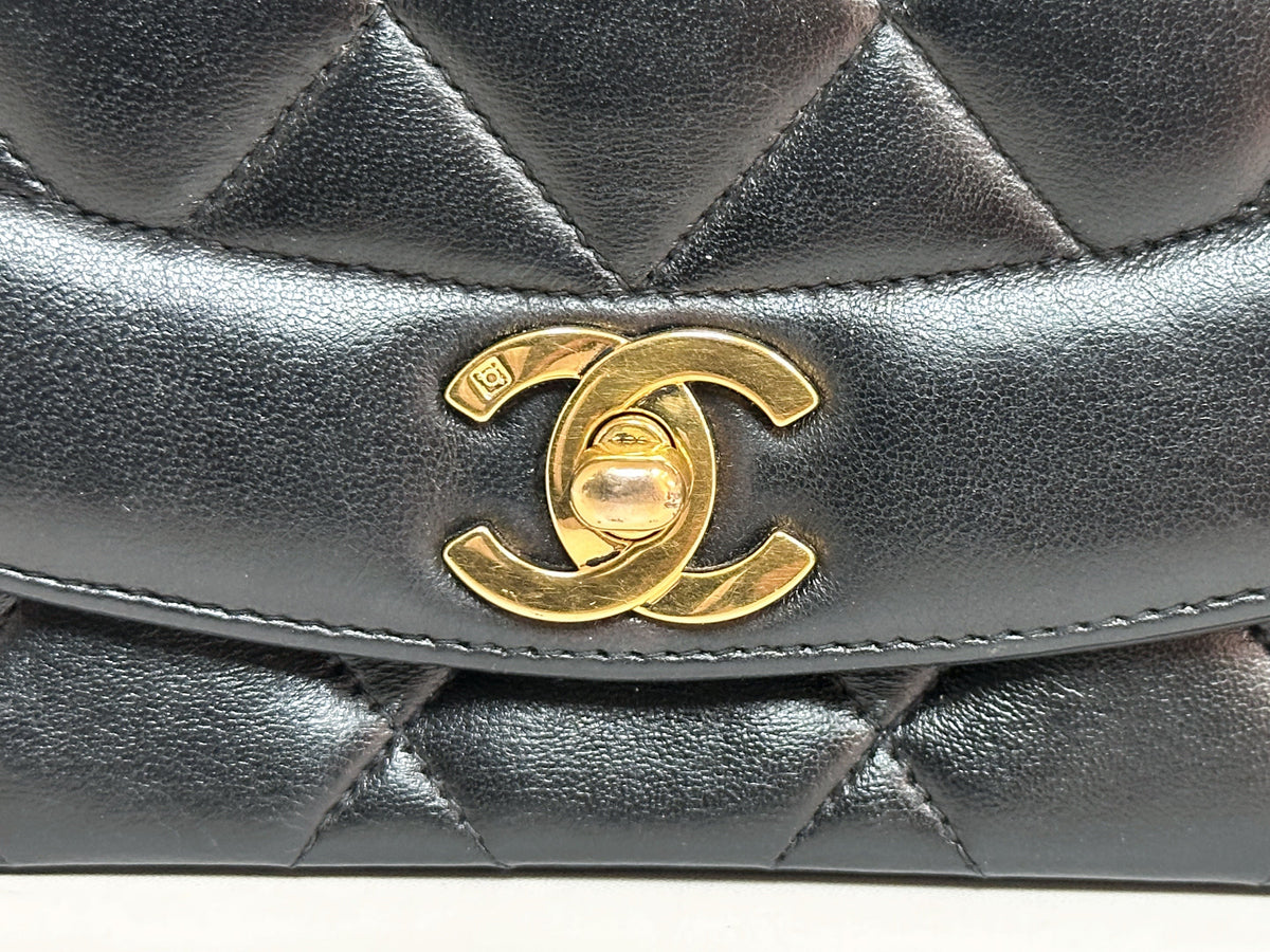 Chanel Small Vintage Diana Lambskin Should Flap Bag Black 3541 holo card