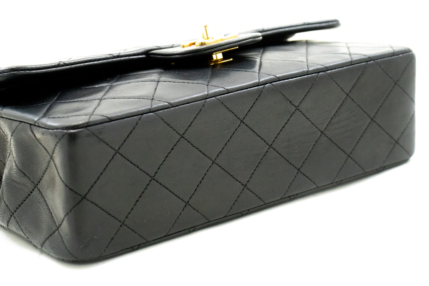 CHANEL Classic Double Flap 9" Chain Shoulder Bag Black Lambskin