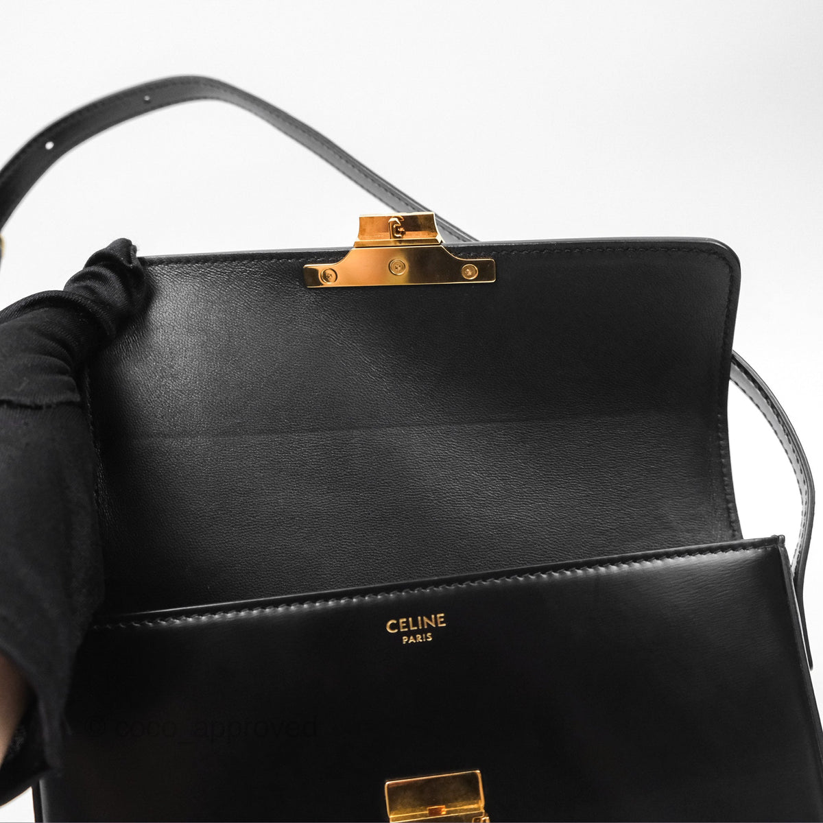 Celine Triomphe Shoulder Bag Black Calfskin