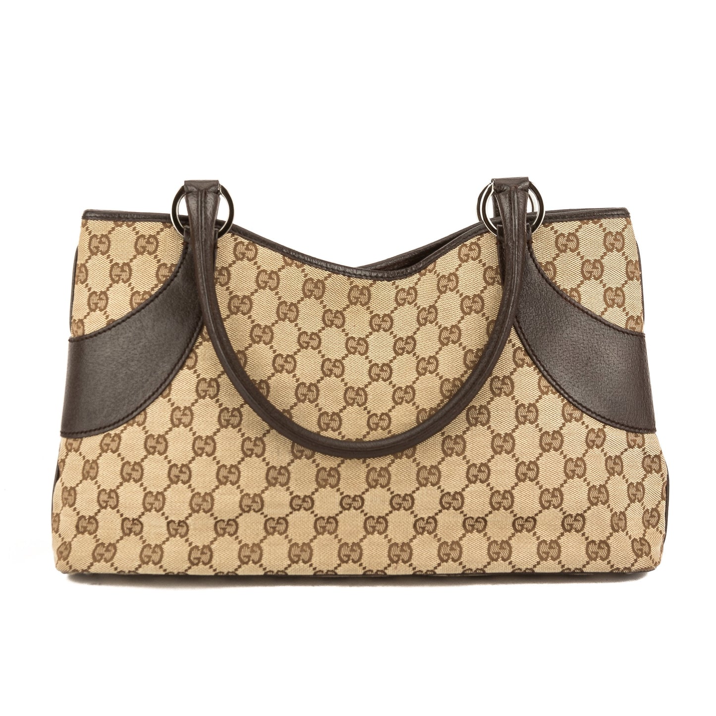 G*G Brown Leather GG Monogram Canvas Tote Bag (Pre Owned)