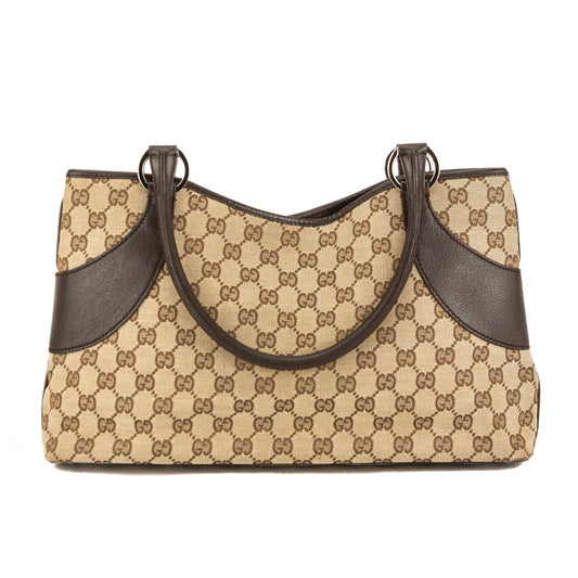 G*G Brown Leather GG Monogram Canvas Tote Bag (Pre Owned)