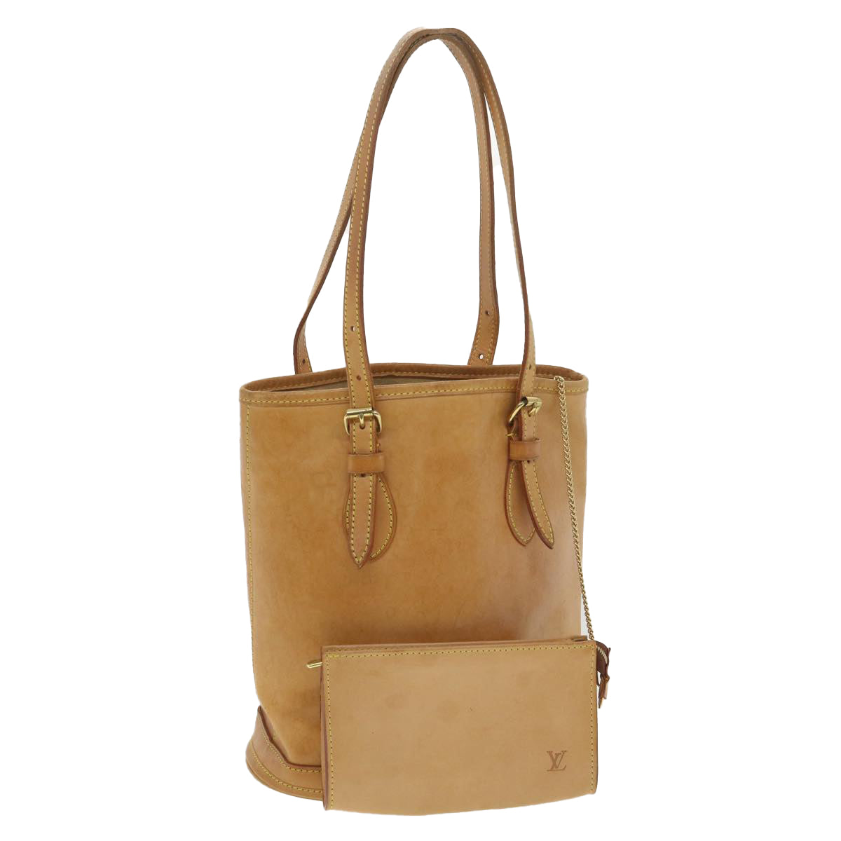 LOUIS VUITTON Nomad Leather Bucket PM Shoulder Bag Beige M85001 LV Auth 37608