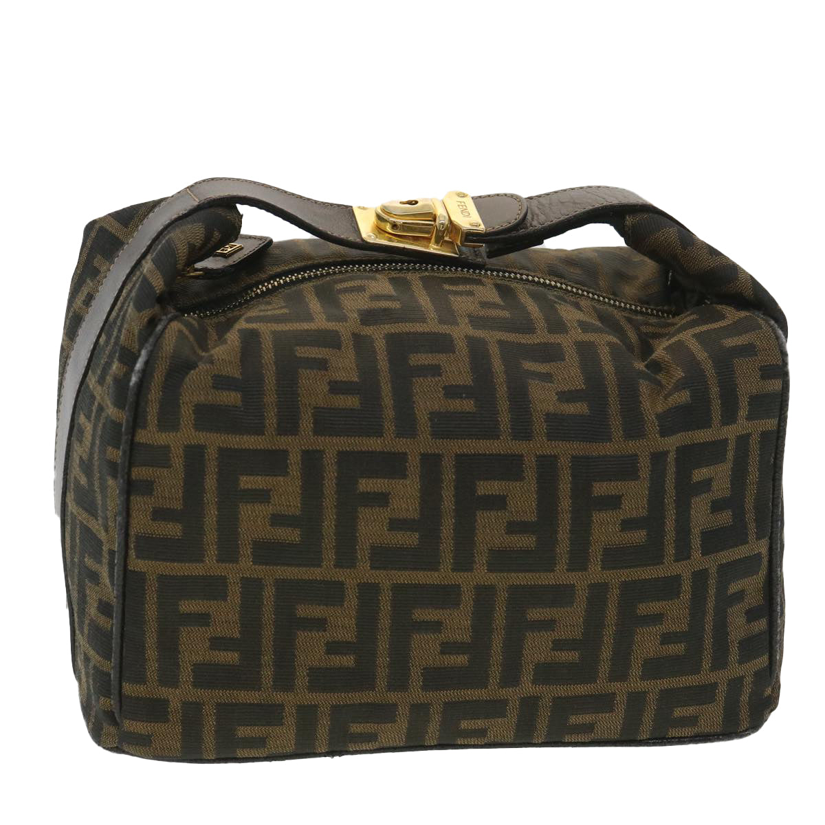 FENDI Zucca Canvas Vanity Cosmetic Pouch Black Brown  37617