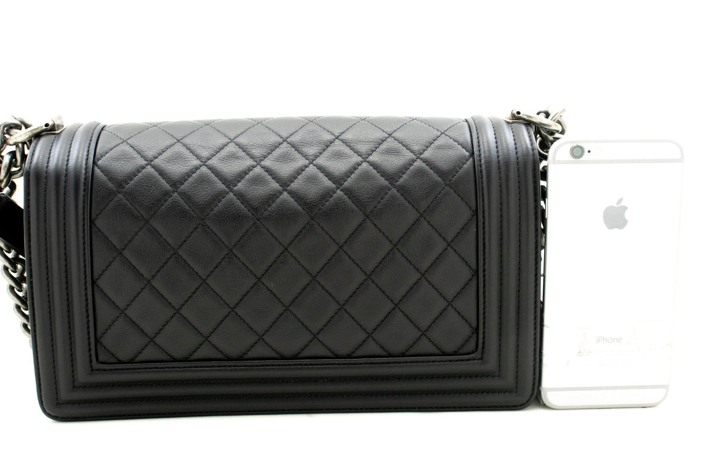 CHANEL Boy Chain Shoulder Bag Black Quilted Flap Calfskin Leather
