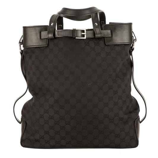 G*G Brown Leather GG Monogram Canvas Tote Bag (Pre Owned)