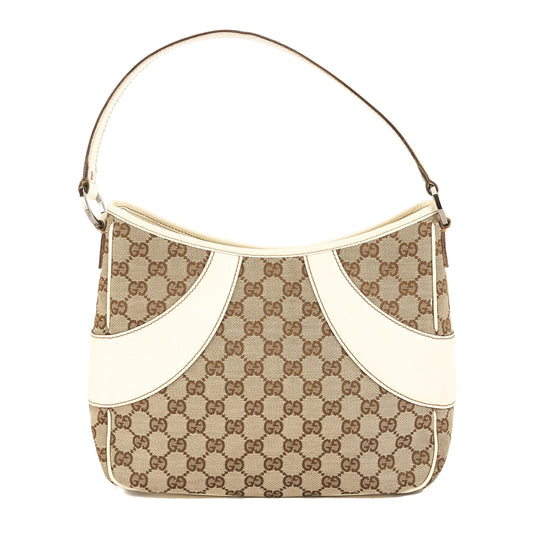 G*G White Leather GG Monogram Canvas Tote Bag (Pre Owned)