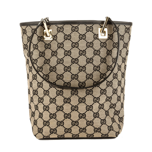 G*G Black Leather GG Monogram Canvas G*Gsima Tote Bag (Pre Owned)