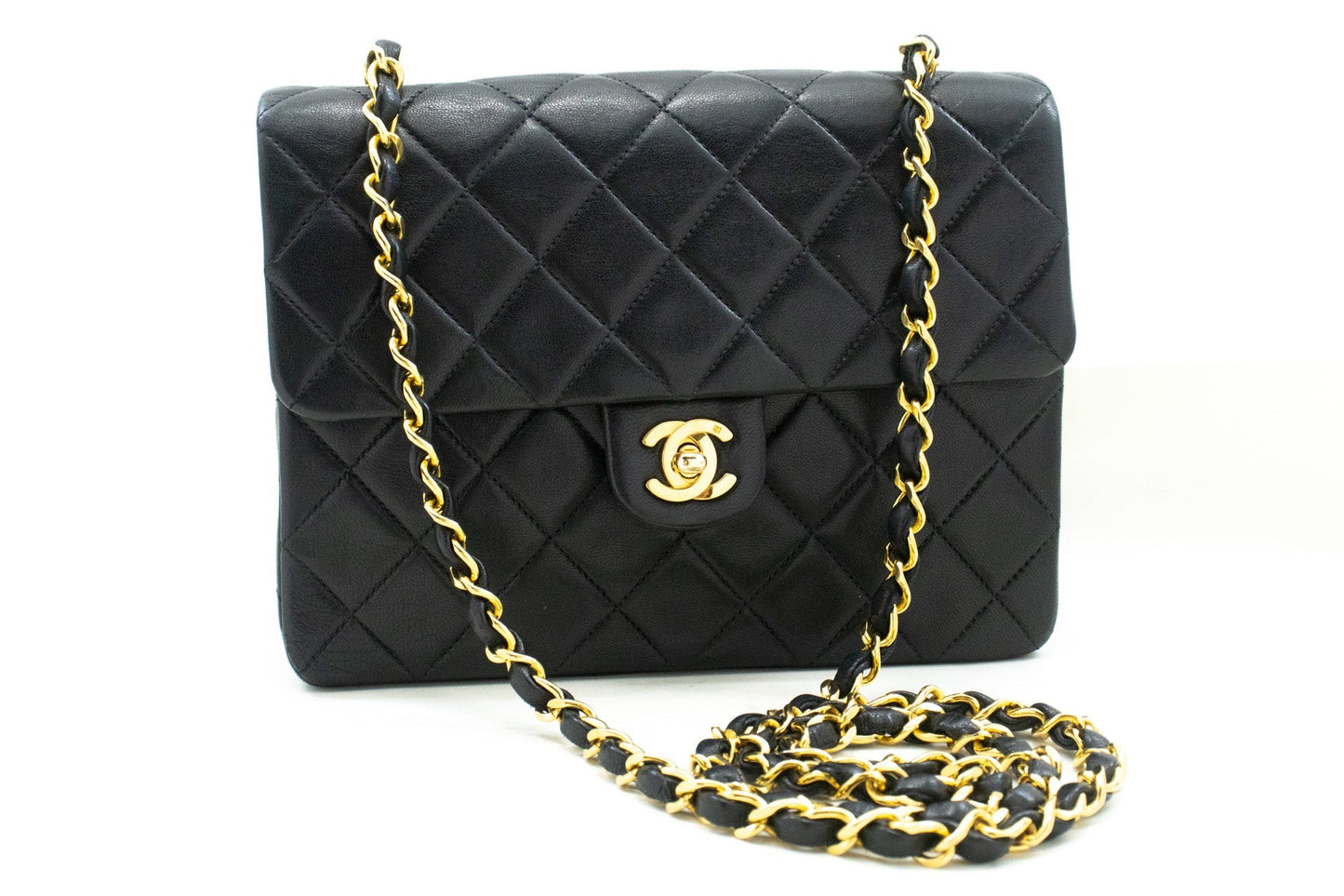 CHANEL Mini Square Small Chain Shoulder Bag Crossbody Black Lamb