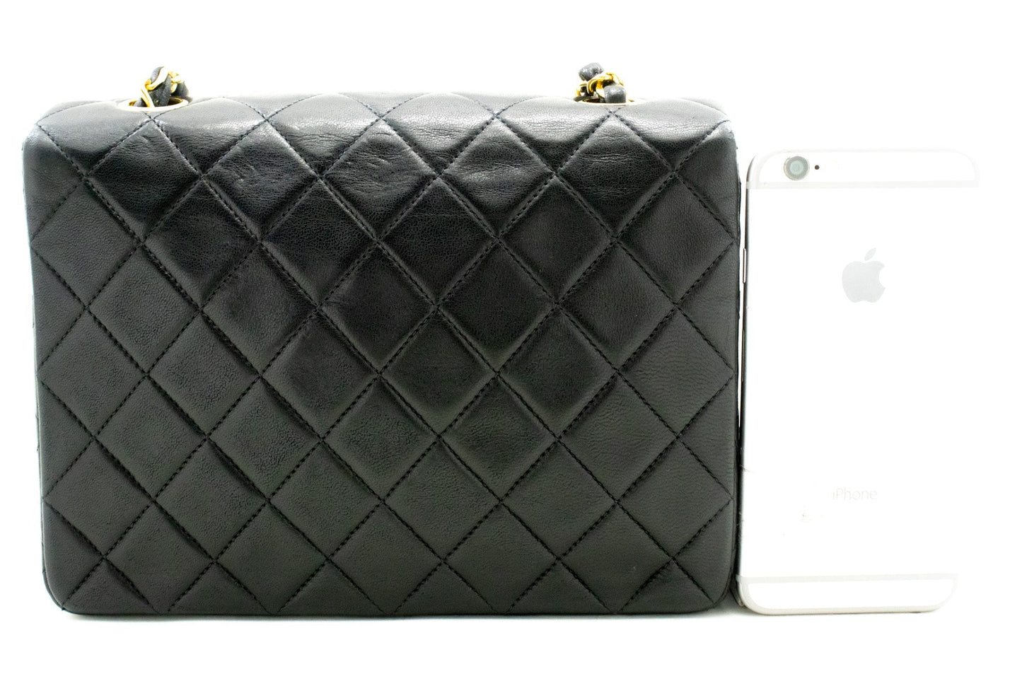 CHANEL Mini Square Small Chain Shoulder Bag Crossbody Black Lamb