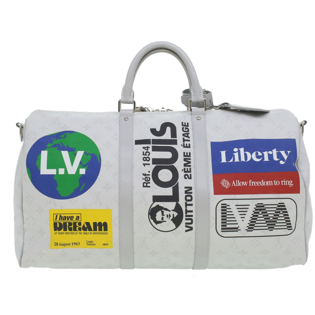 LOUIS VUITTON Monogram Keepall Bandouliere 50 Boston Bag White M44643 LV 37882A