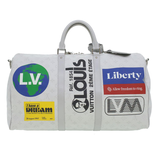 LOUIS VUITTON Monogram Keepall Bandouliere 50 Boston Bag White M44643 LV 37882A