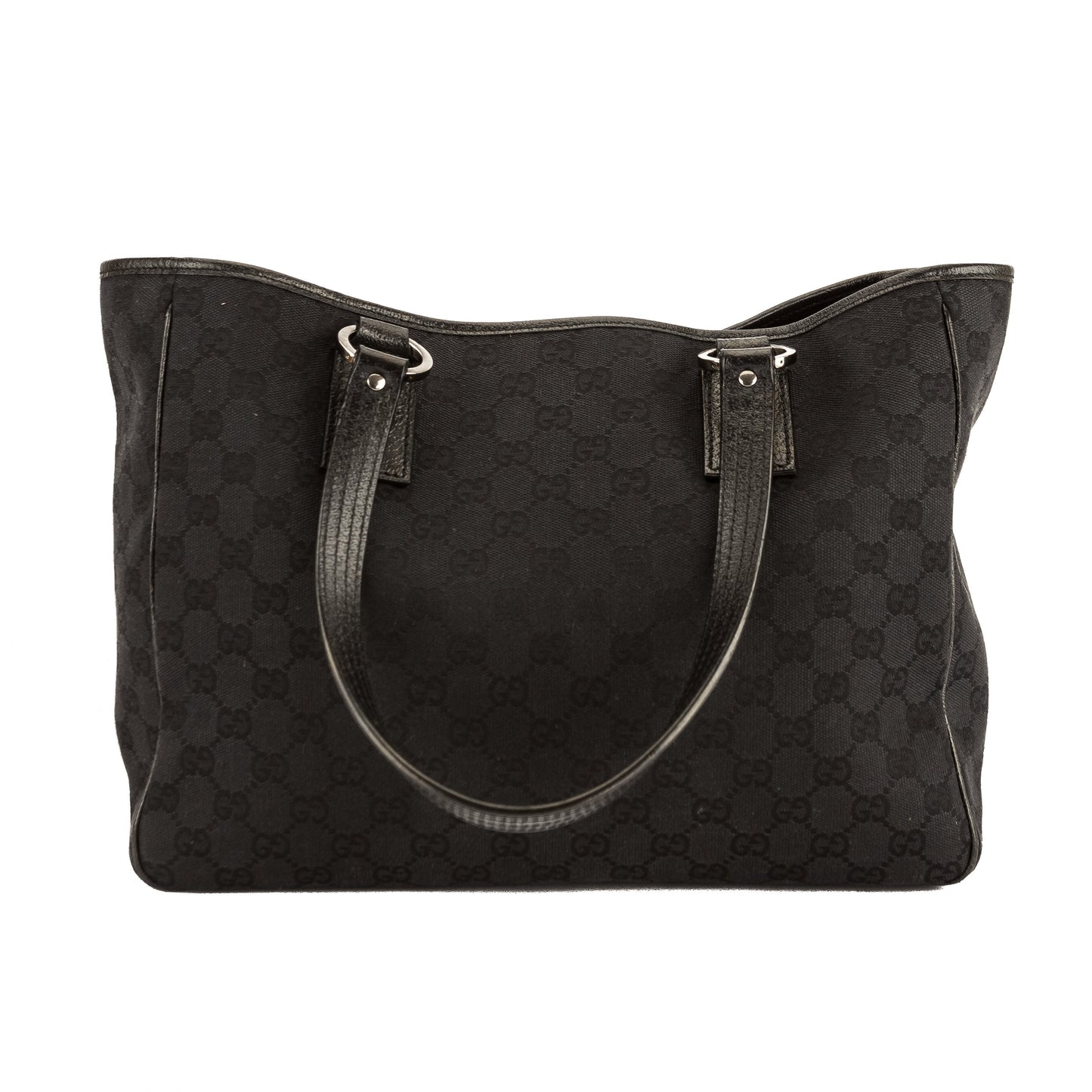 G*G Black Leather GG Monogram Canvas Tote Bag (Pre Owned)