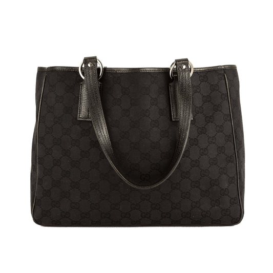 G*G Black Leather GG Monogram Canvas Tote Bag (Pre Owned)