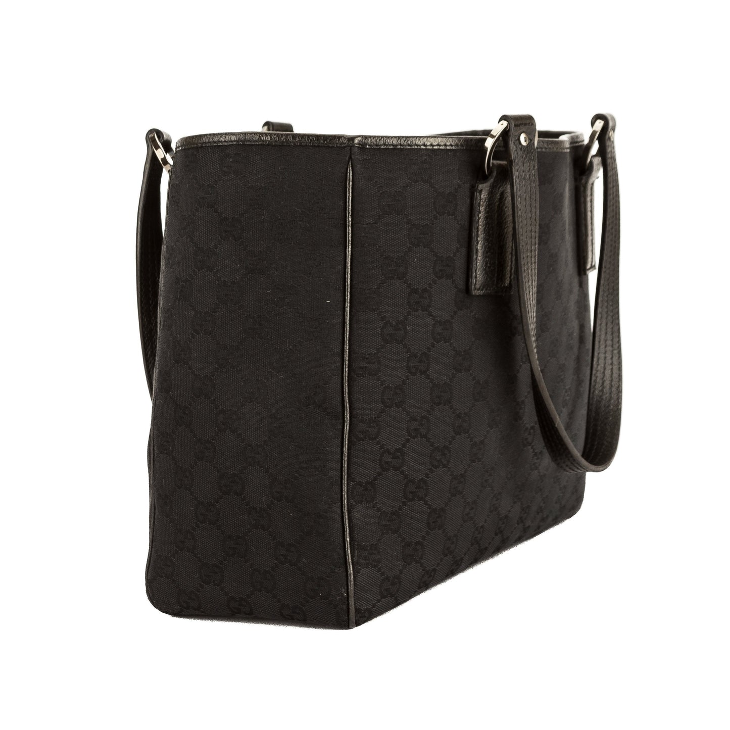 G*G Black Leather GG Monogram Canvas Tote Bag (Pre Owned)