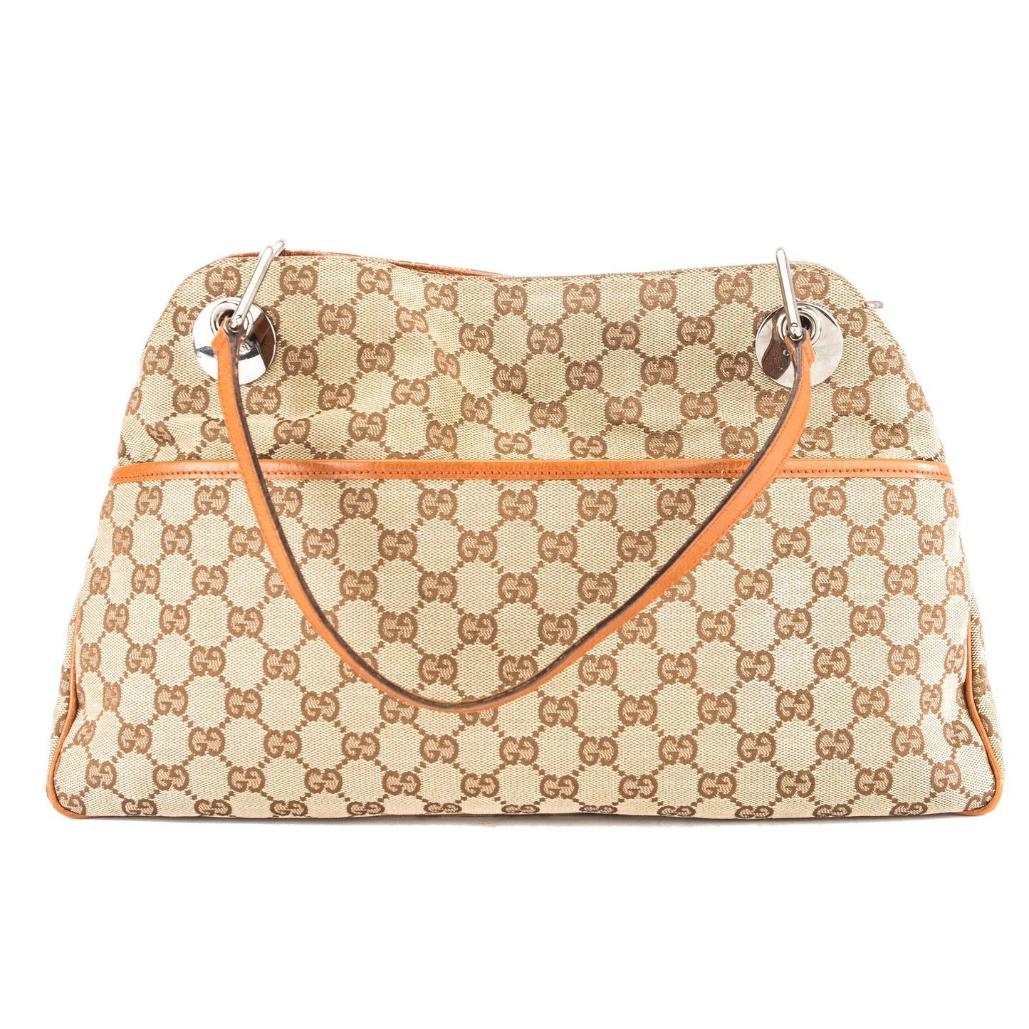 G*G Tan Leather GG Monogram Canvas Medium Eclipse Tote (3797004)