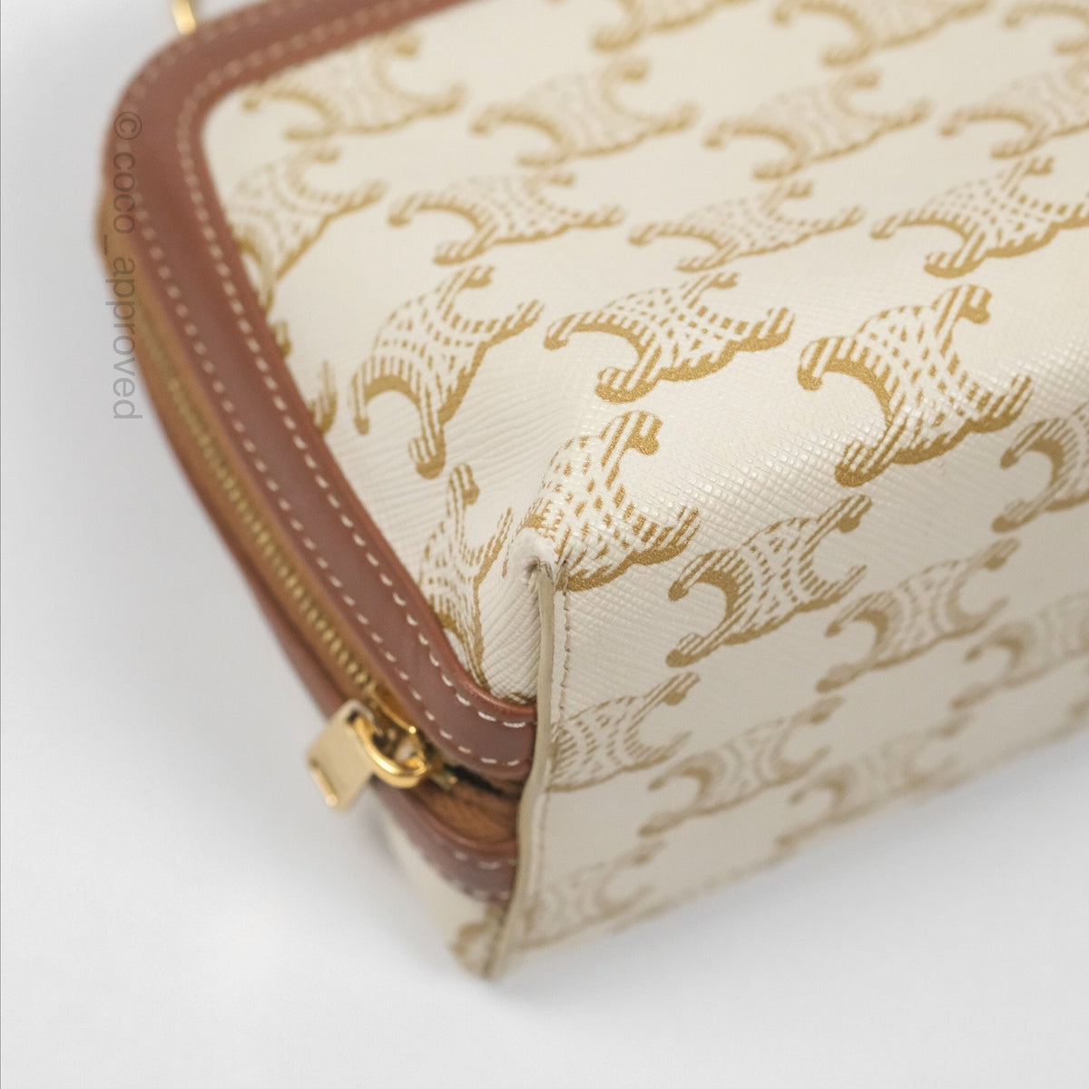 Celine Clutch With Chain Triomphe Canvas Lambskin White/Tan