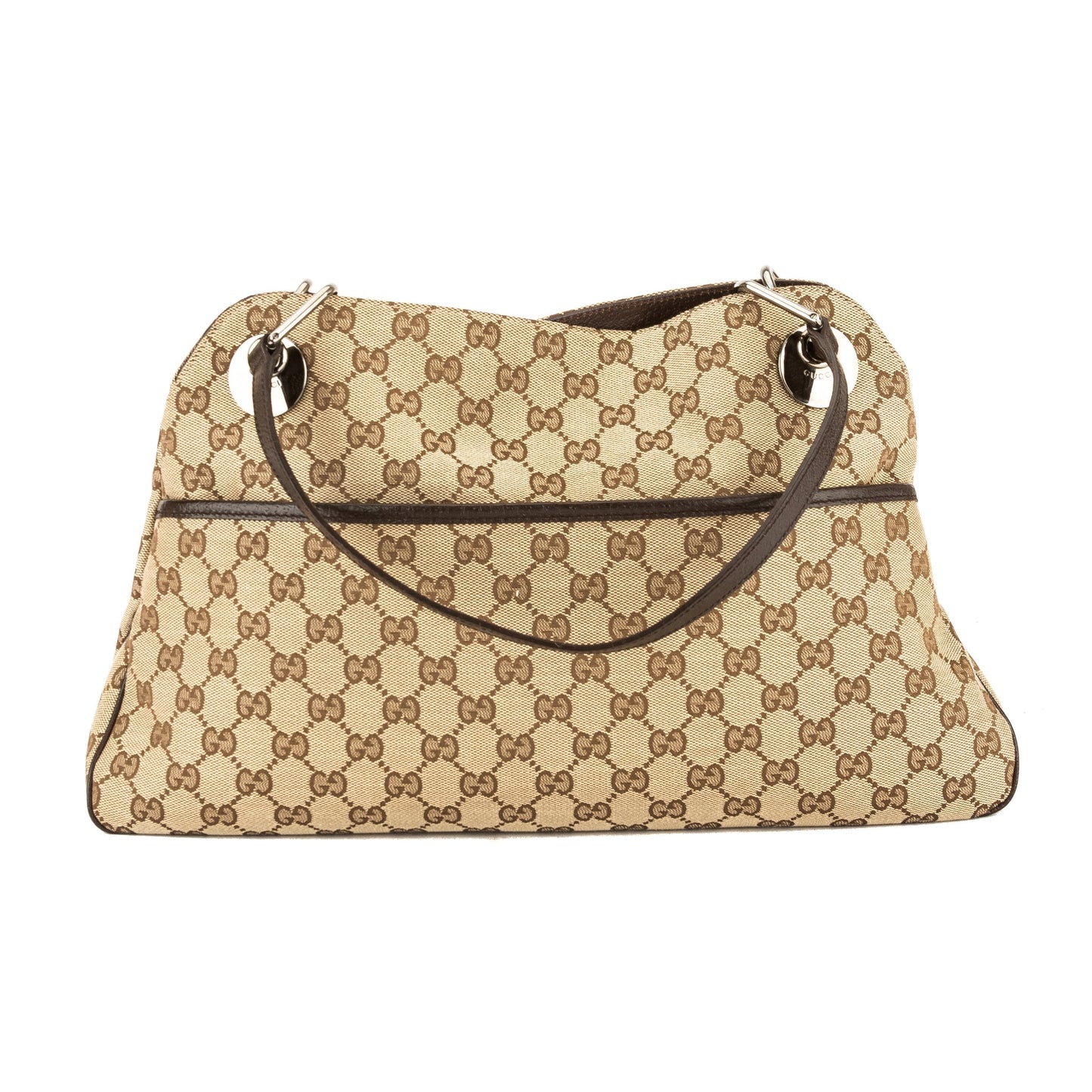 G*G Brown Leather GG Monogram Canvas Medium Eclipse Tote (Pre Owned)