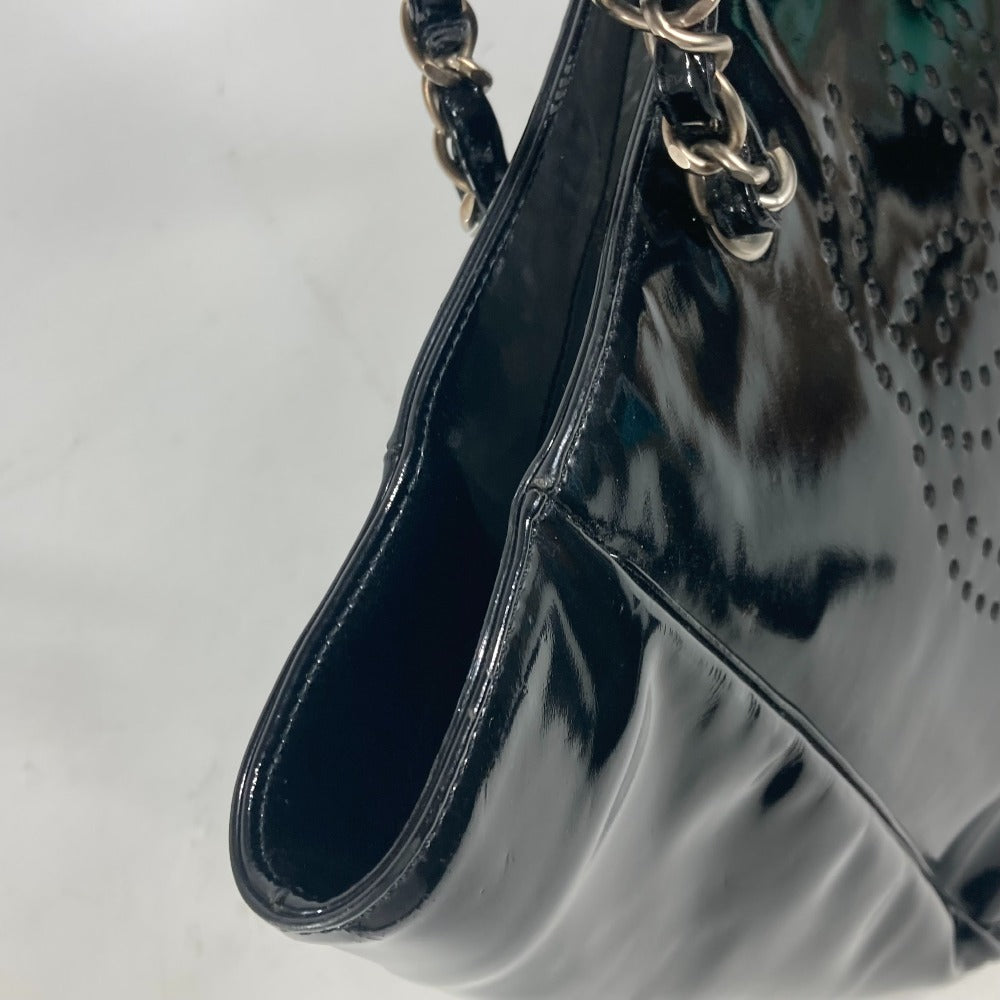 CHANEL Tote Bag enamel black Triple Coco punching logo CC COCO Mark Women Used