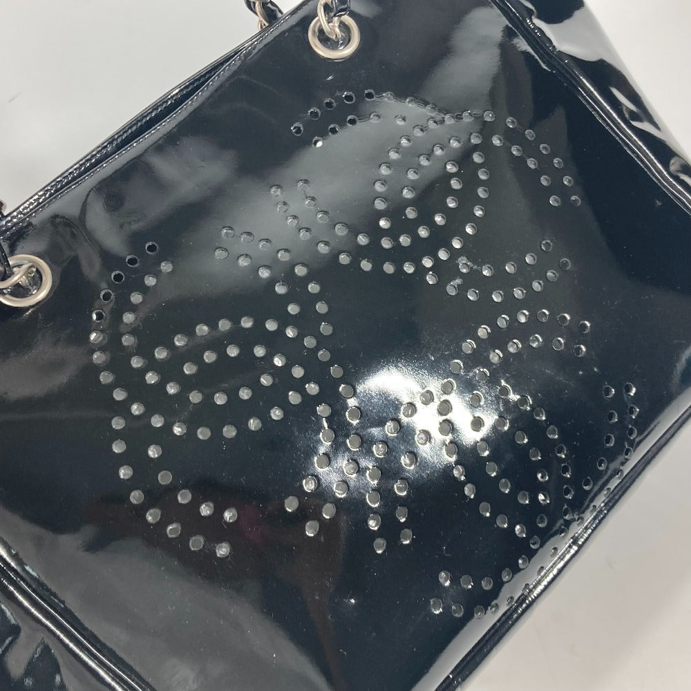 CHANEL Tote Bag enamel black Triple Coco punching logo CC COCO Mark Women Used