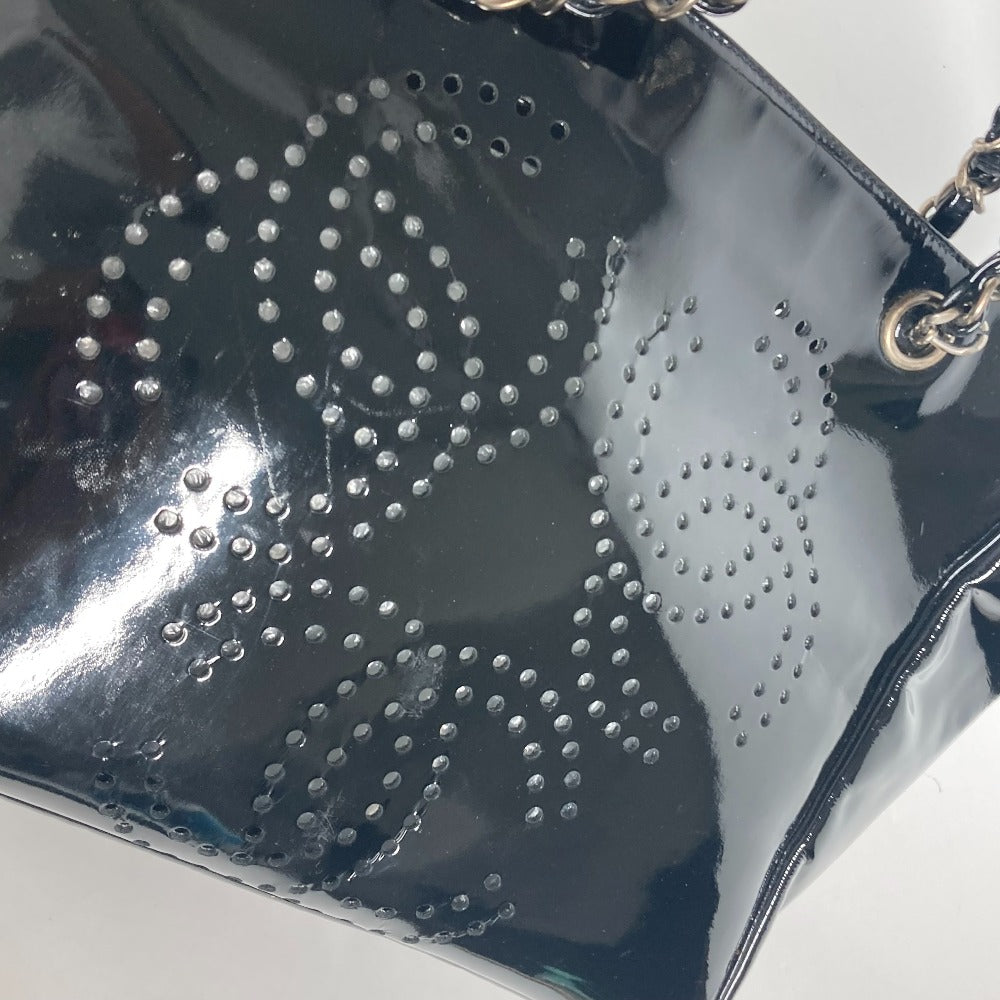 CHANEL Tote Bag enamel black Triple Coco punching logo CC COCO Mark Women Used