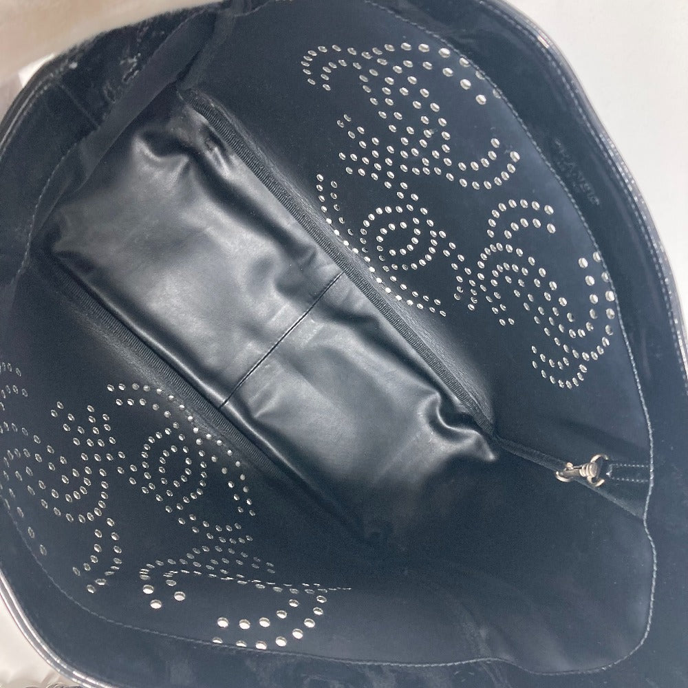 CHANEL Tote Bag enamel black Triple Coco punching logo CC COCO Mark Women Used