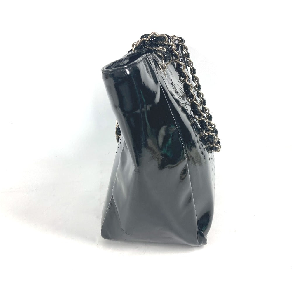 CHANEL Tote Bag enamel black Triple Coco punching logo CC COCO Mark Women Used