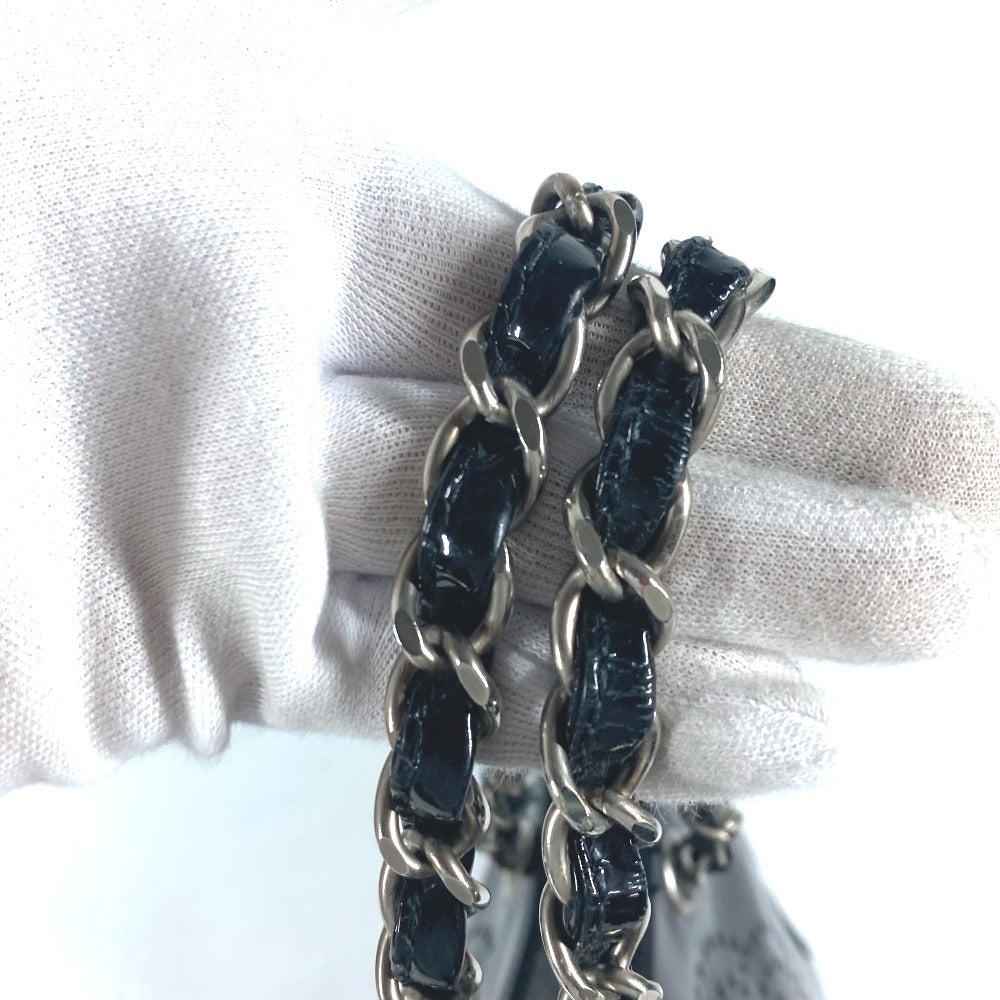 CHANEL Tote Bag enamel black Triple Coco punching logo CC COCO Mark Women Used