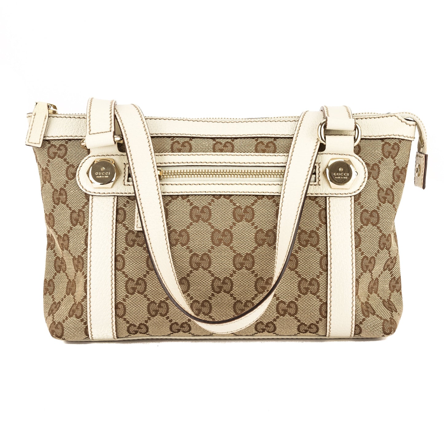 G*G Ivory Leather GG Monogram Canvas Tote Bag (Pre Owned)