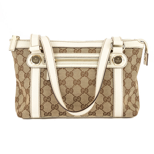 G*G Ivory Leather GG Monogram Canvas Tote Bag (Pre Owned)