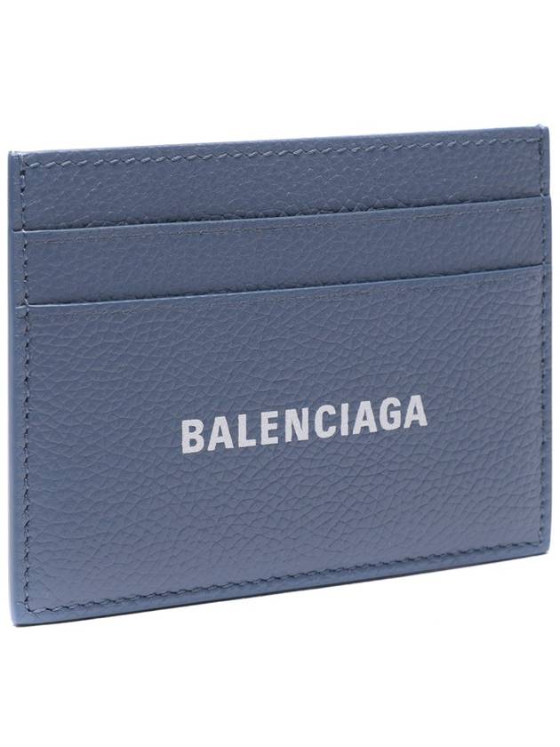 Luxury Balenciaga  Logo Calfskin Card Wallet Blue