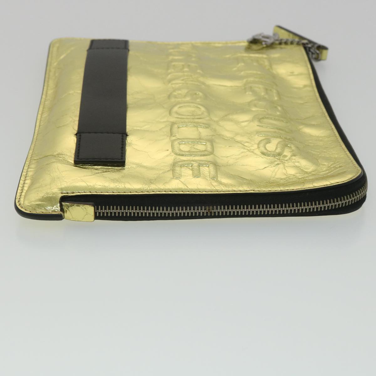 CHANEL Clutch Bag Metallic Leather Gold A82164 CC Auth 38172