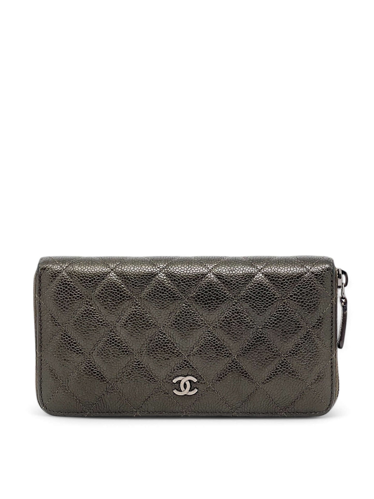 Chanel - Portefeuille en cuir Timeless Kaki