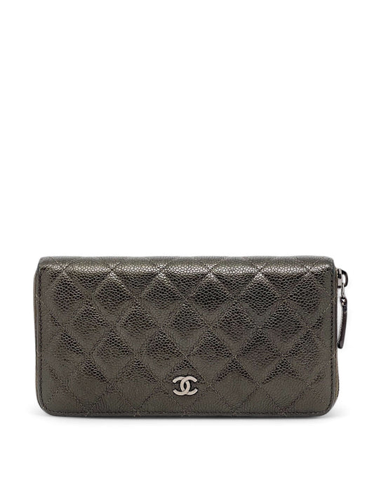 Chanel - Portefeuille en cuir Timeless Kaki
