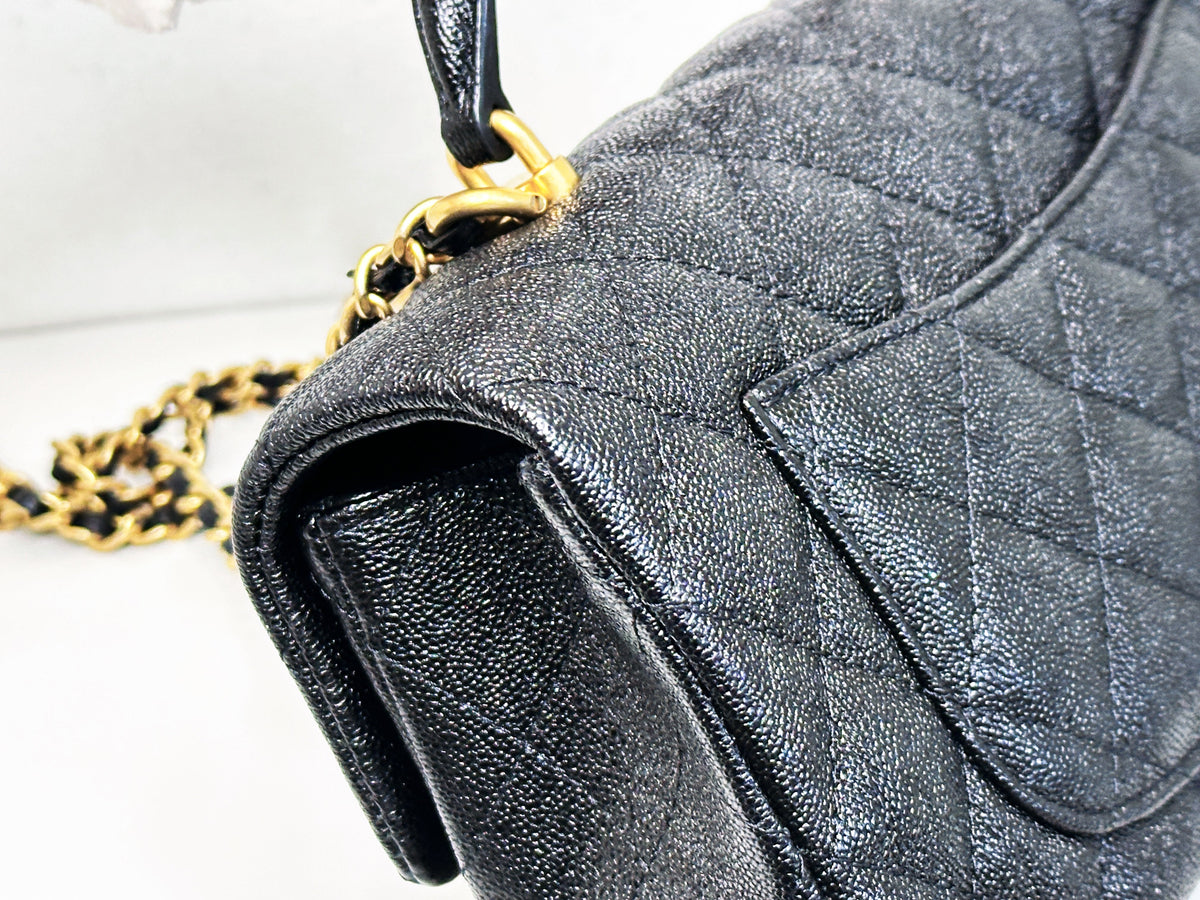 Chanel Mini Rectangular Top Handle Flap Bag Black Caviar GHW 3126 holo card