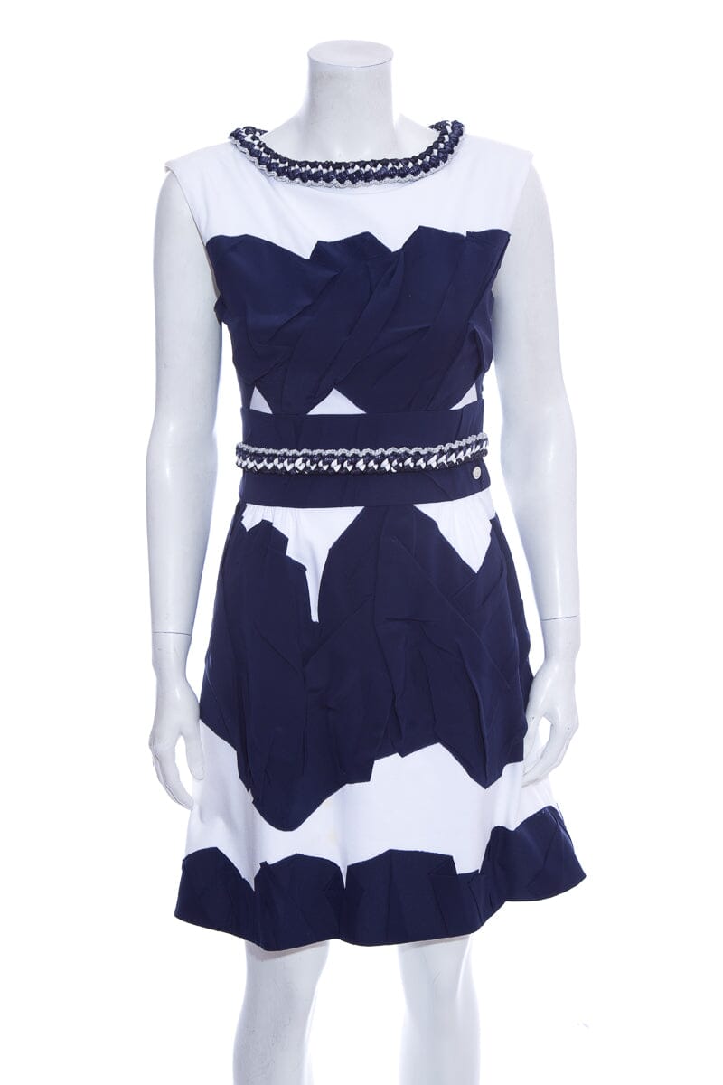 Chanel Navy & White Folded Detail Dress SZ 36