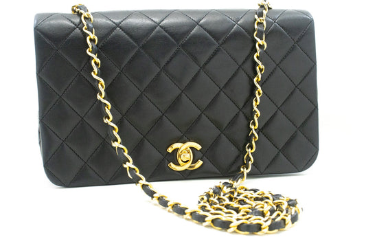 CHANEL Full Flap Chain Shoulder Bag Crossbody Black Quilted Lamb