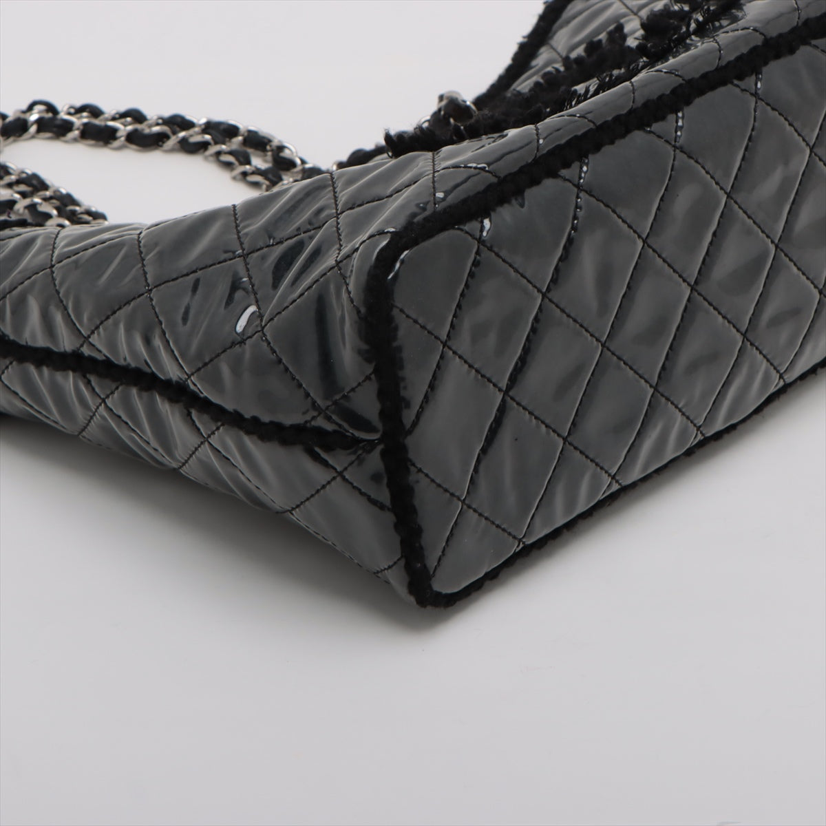 Chanel Coco Vinyl Leather Tote Bag Black Silver Gold  13th