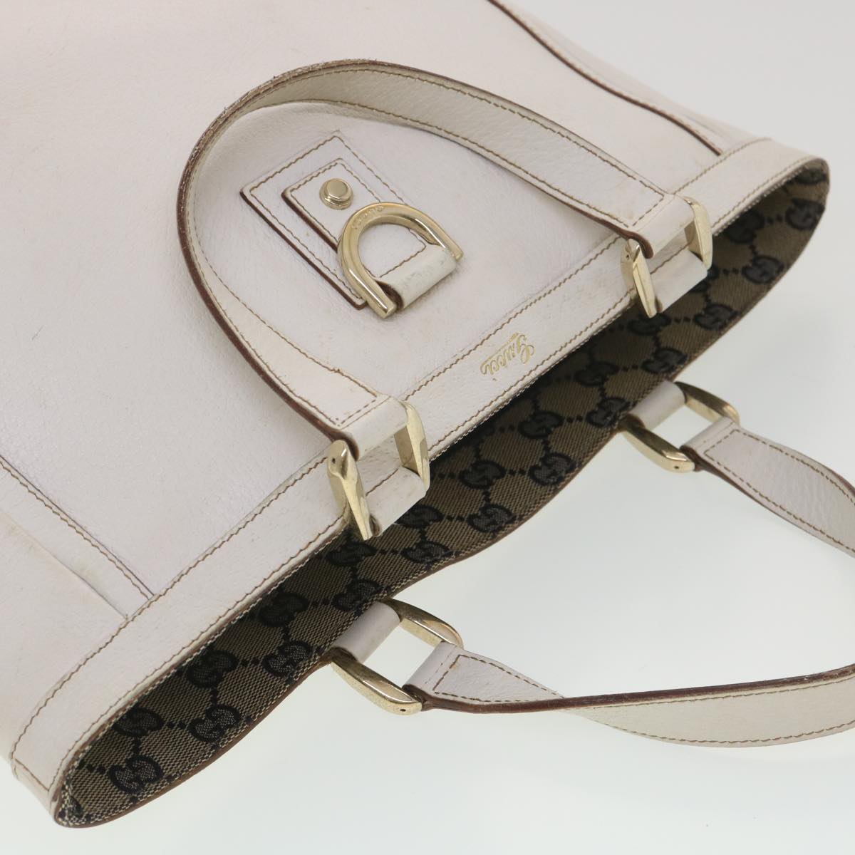 GUCCI Shoulder Bag Leather White 130739  38678