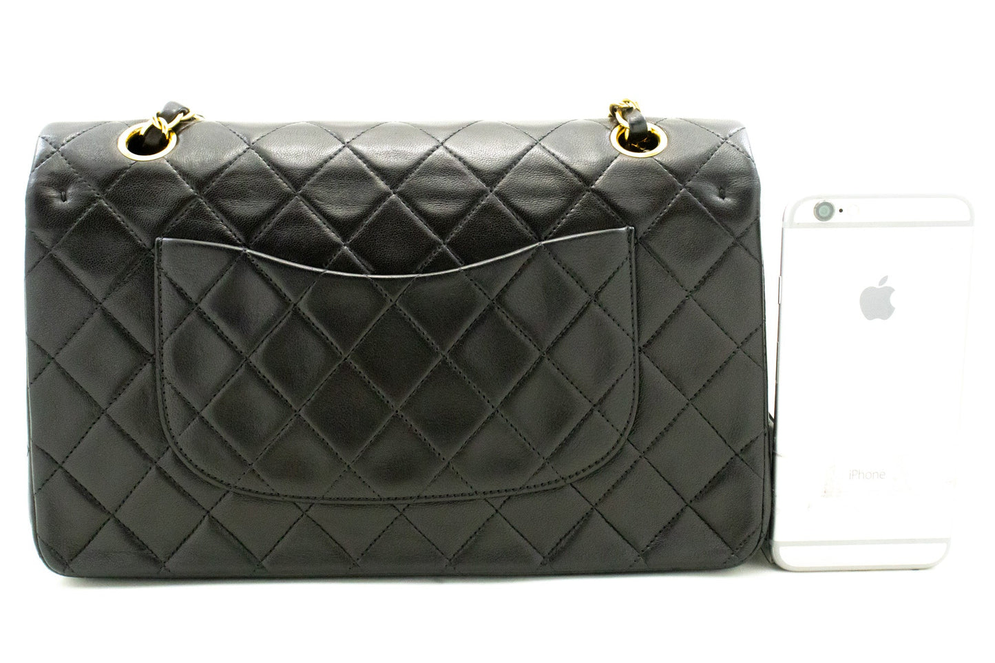 CHANEL Classic Double Flap 10" Chain Shoulder Bag Black Lambskin